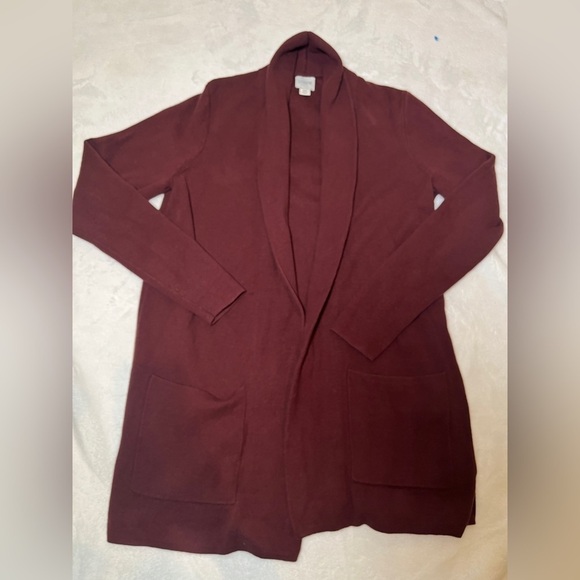 J. Crew Cardigan Sweater Long Open Front Pockets Deep Red Women's XS - Picture 1 of 6